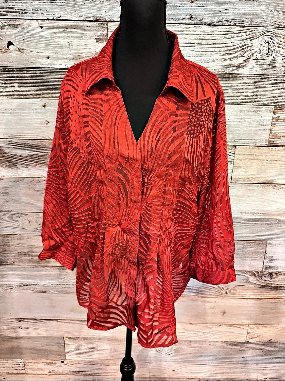 Coldwater Creek Abstract Button Down Shirt in Red Size XL (18) Like New
